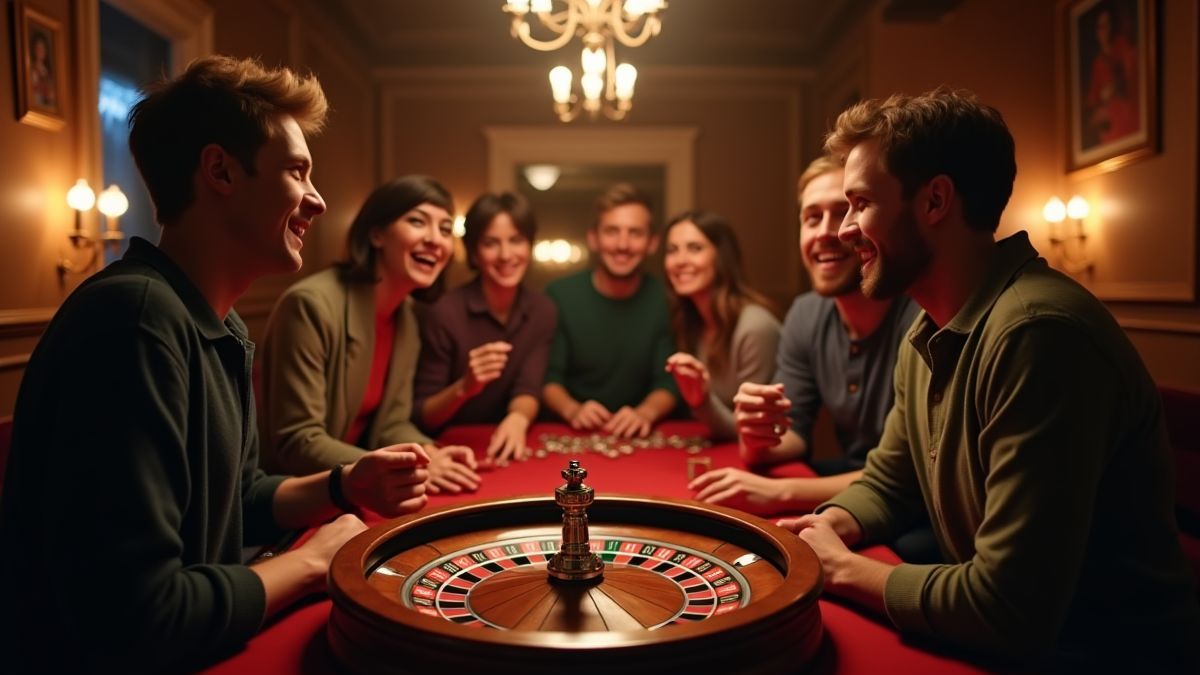 Un grupo de amigos jugando a la ruleta en un ambiente acogedor.
