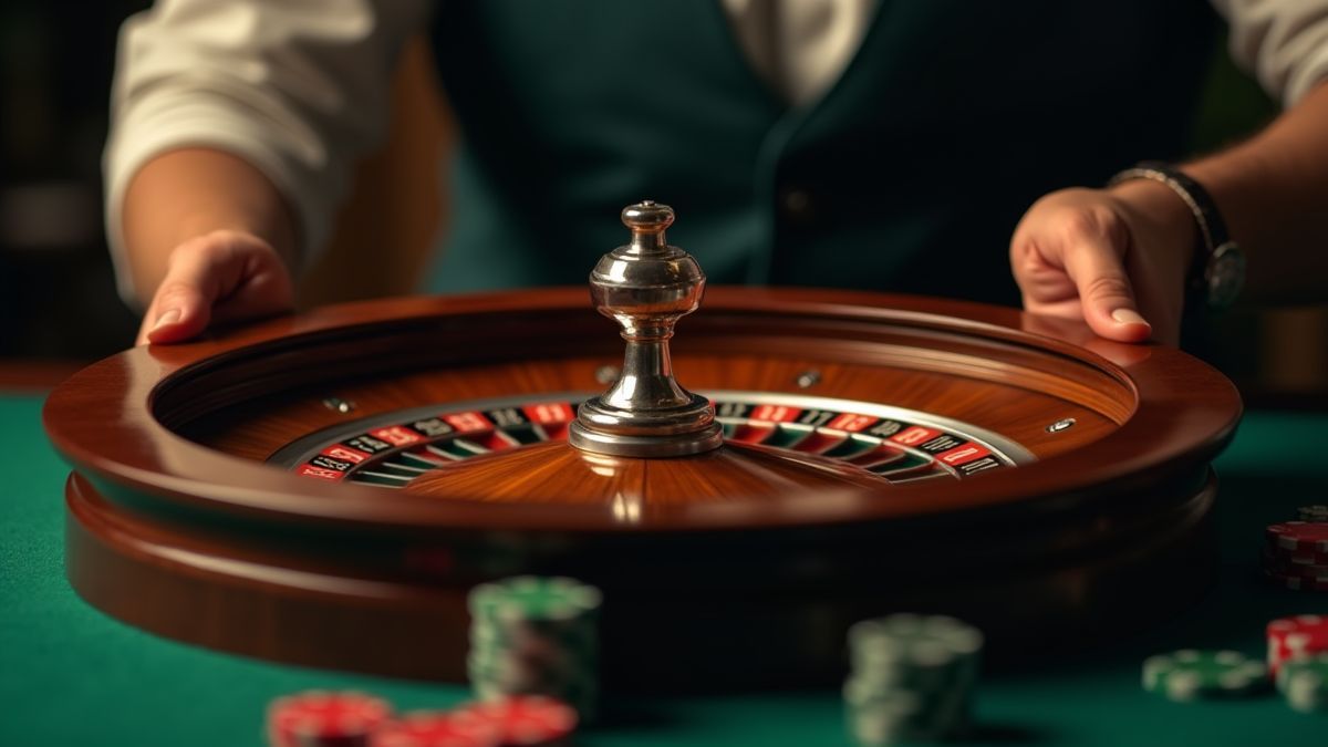 Roulette speler die strategieën ontwerpt met fiches in de hand.