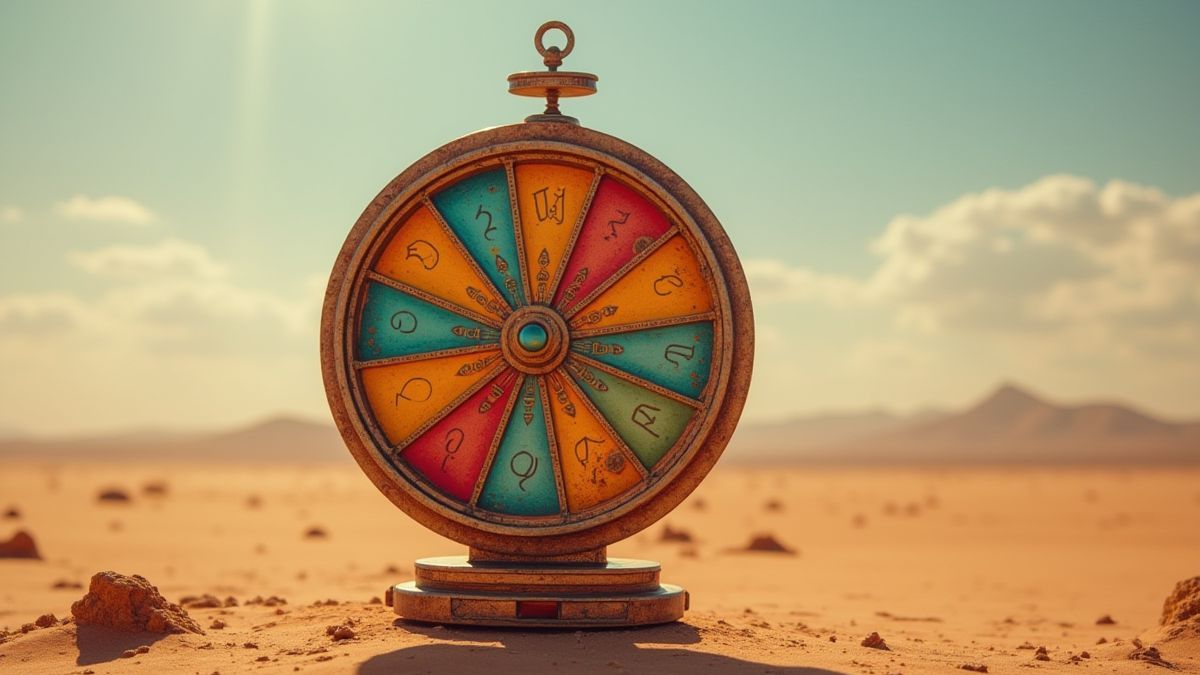Rueda de la fortuna con diseño retro en el desierto.