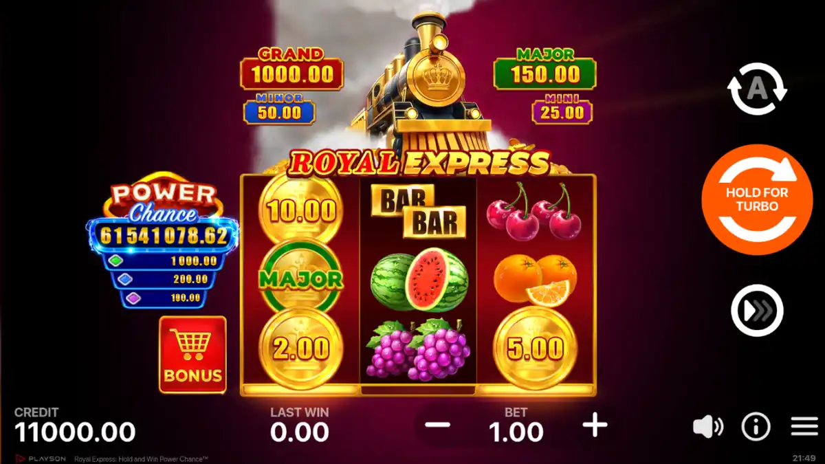 Écran du jeu de base de la machine à sous Royal Express: Hold and Win Power Chance