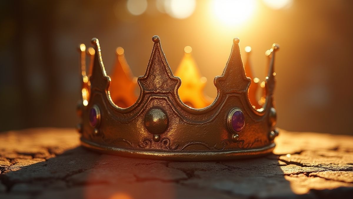 Couronne médiévale brillante sous la lumière du soleil.