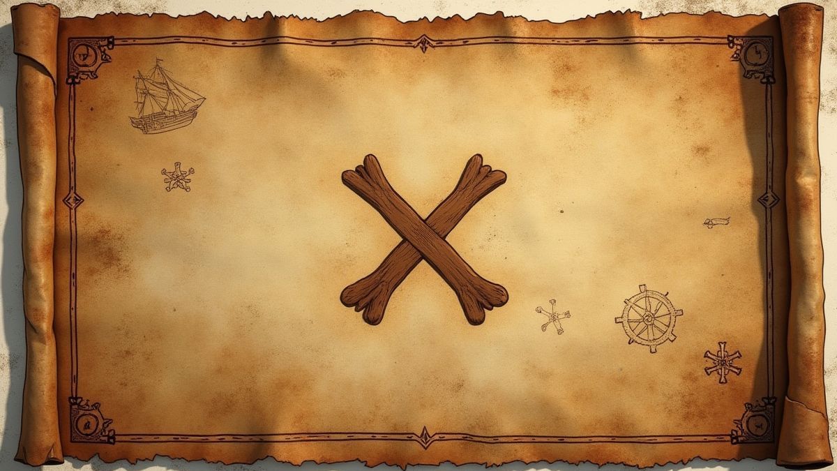 A pirate map with an 'X' marking the treasure spot.