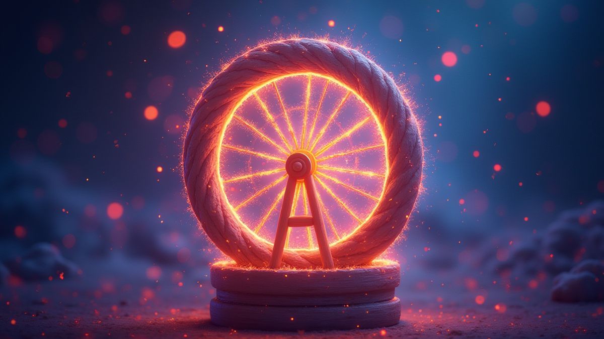 Magical spinning wheel with sparkling effects.