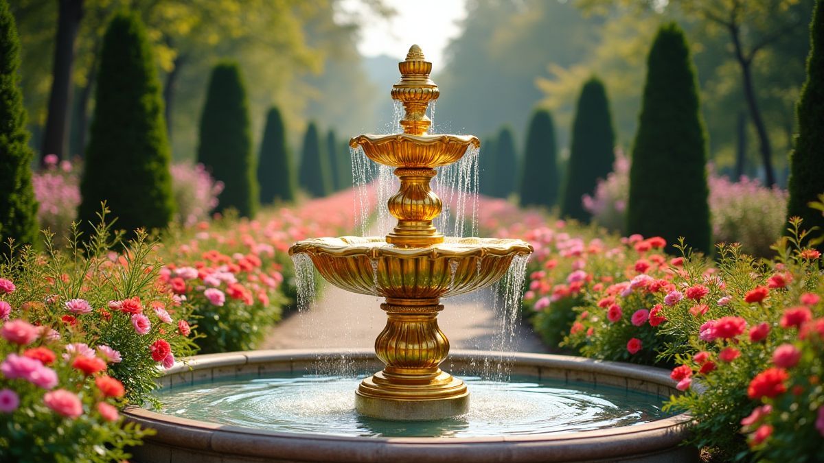 Fonteine dorée dans un jardin royal