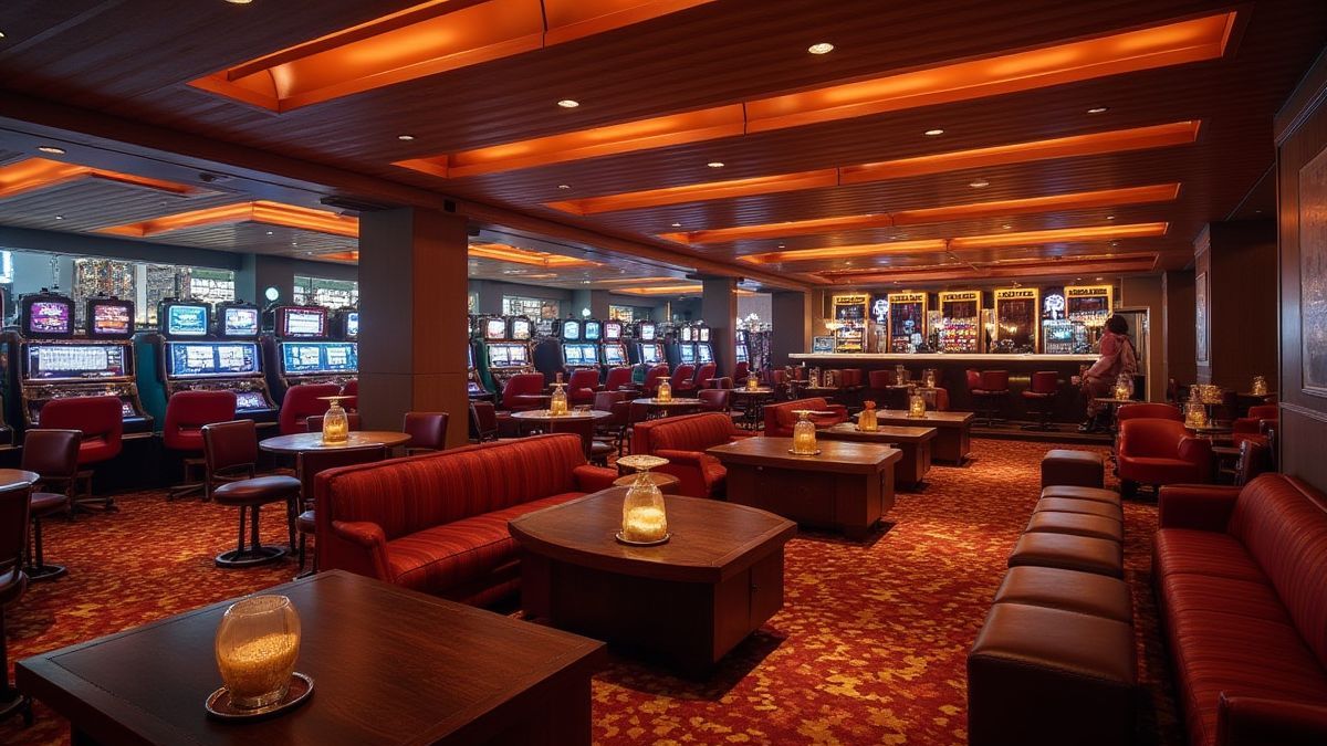Un salón de casino tranquilo con asientos cómodos y decoración elegante.