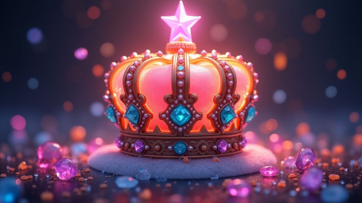 Una corona brillante rodeada de gemas preciosas.