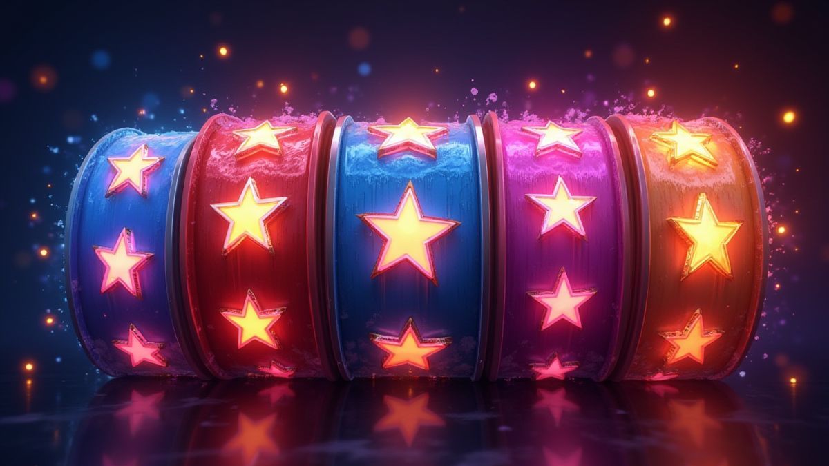 Cascading reels with glowing multipliers and vibrant colors.