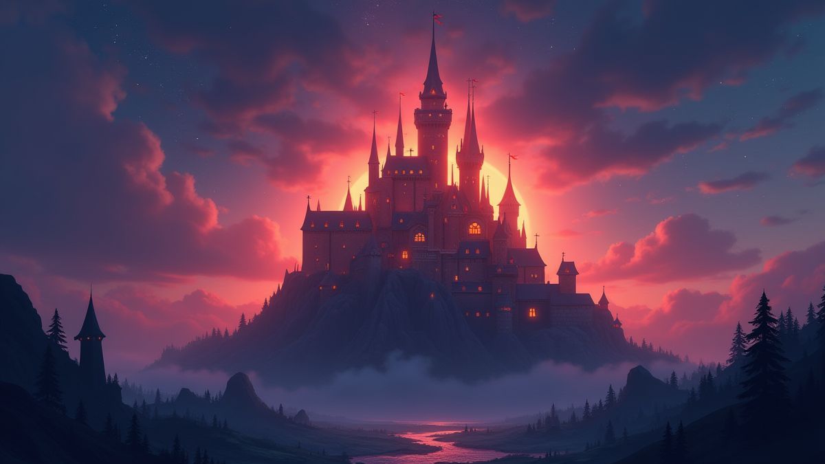 A medieval castle surrounded by a glowing aura.