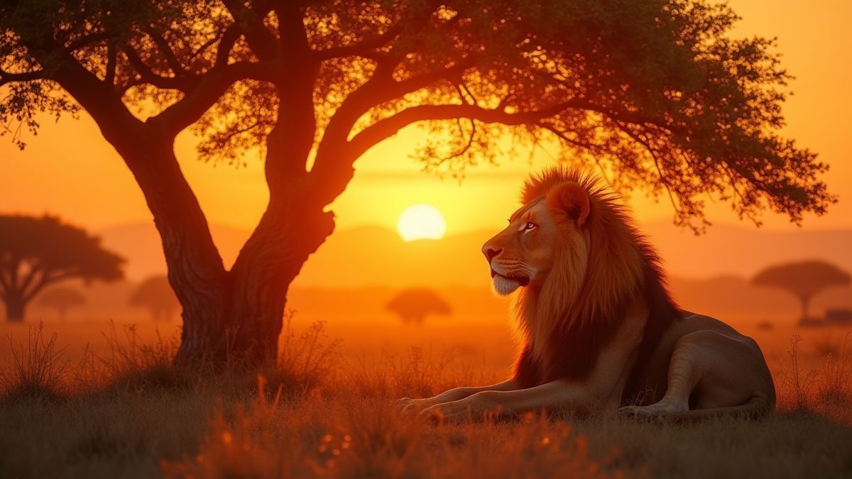 León descansando en la sabana africana.