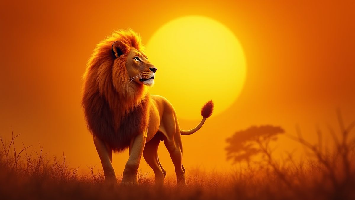 Un león dorado en la sabana iluminada como símbolo Wild.