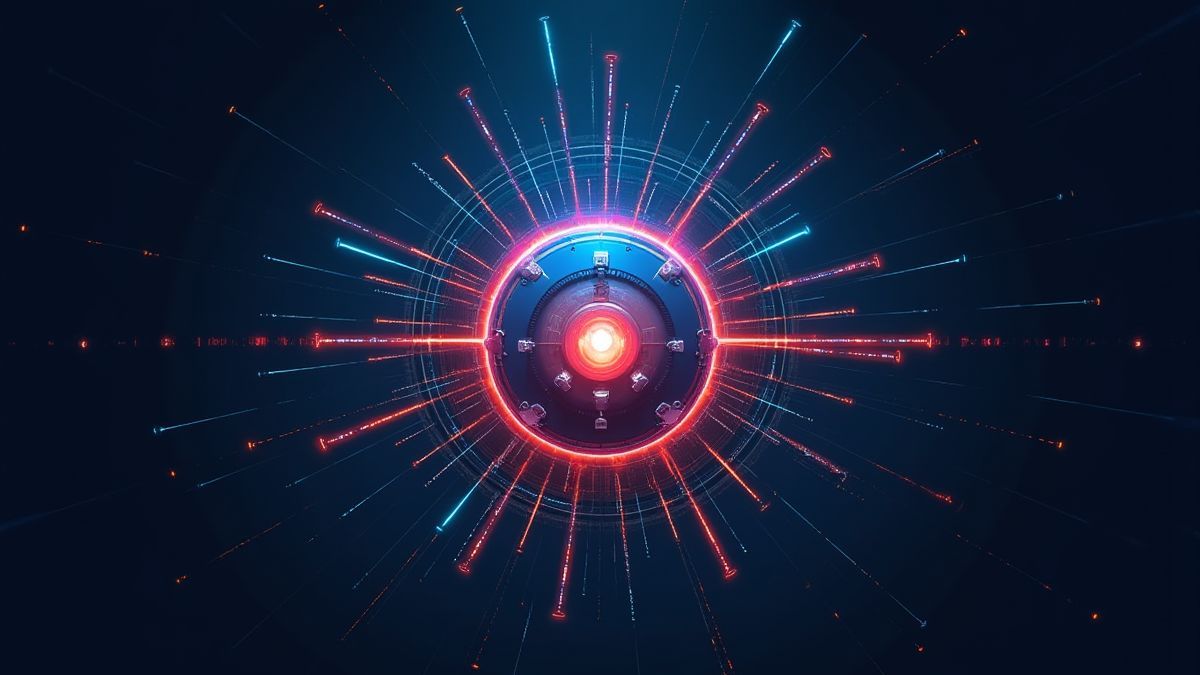 Coffre-fort numérique avec des rayons laser brillants autour.