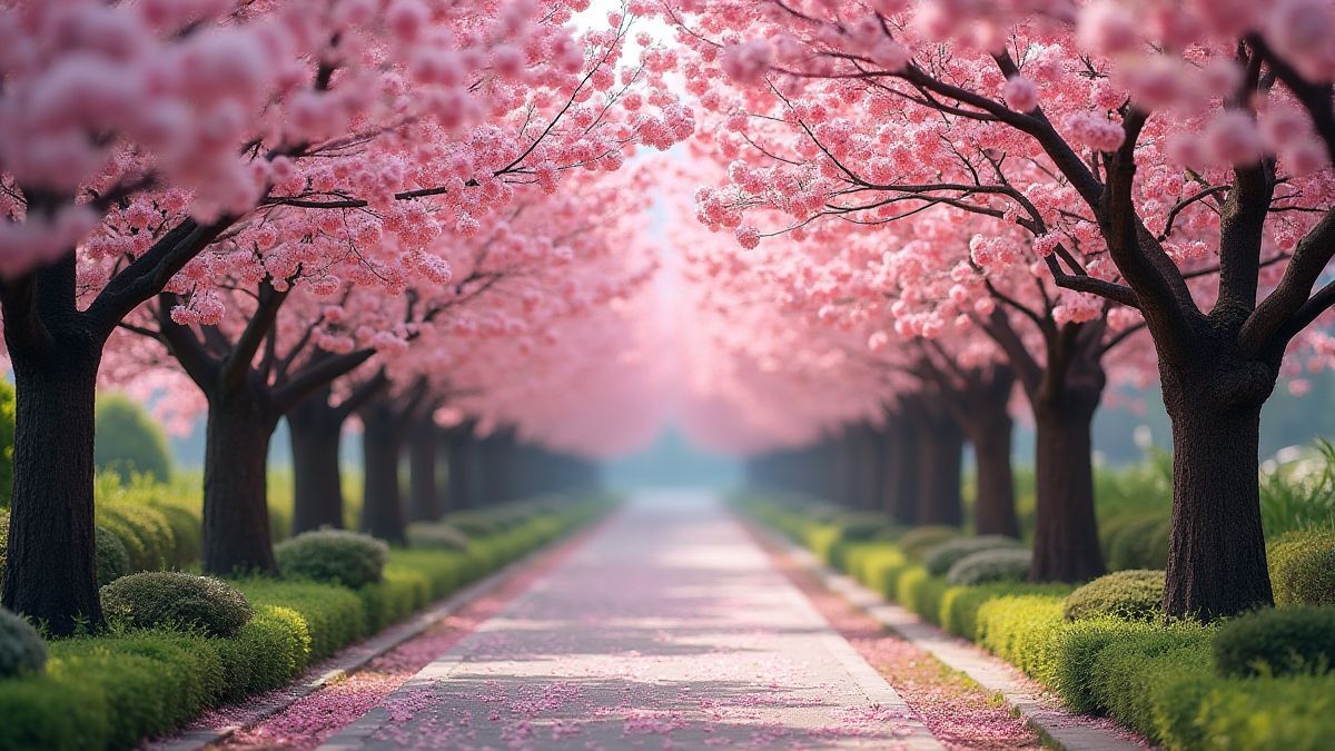 Kersenbomen in een Japanse tuin.