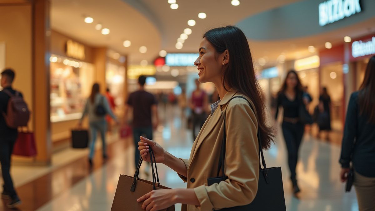 Personne profitant de ses achats dans un centre commercial de luxe.