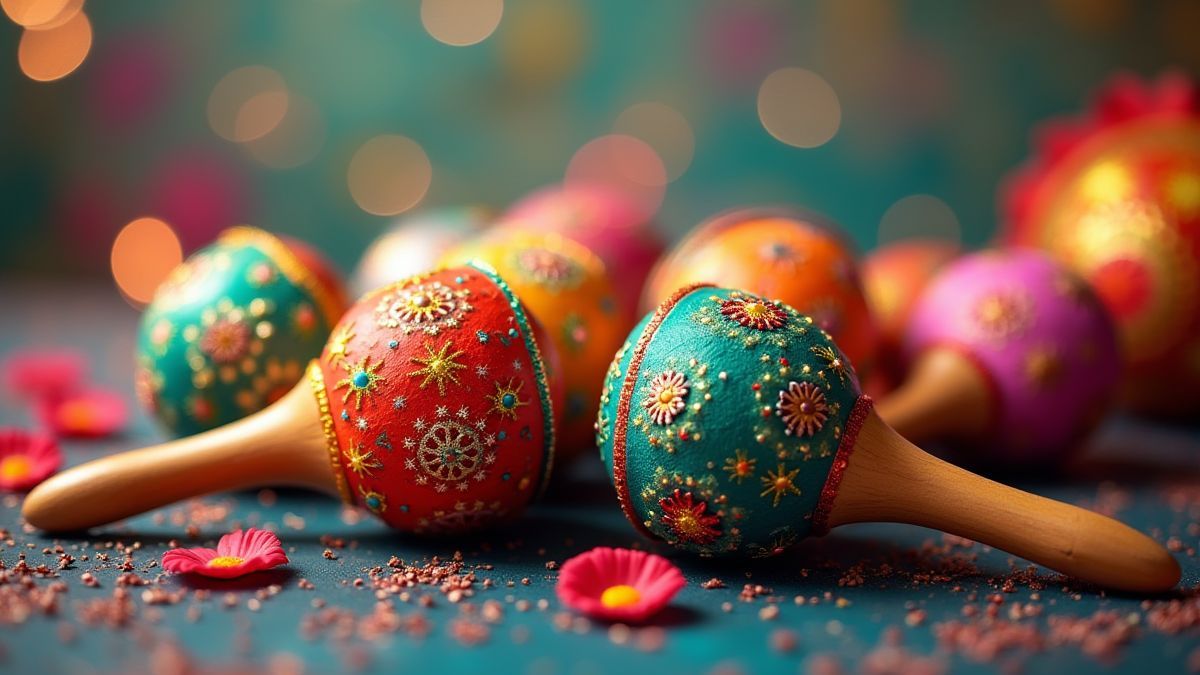 Kleurige maracas op een feestelijke achtergrond