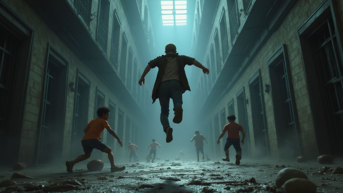 Curingas saltando entre os rolos em um ambiente carcerário.