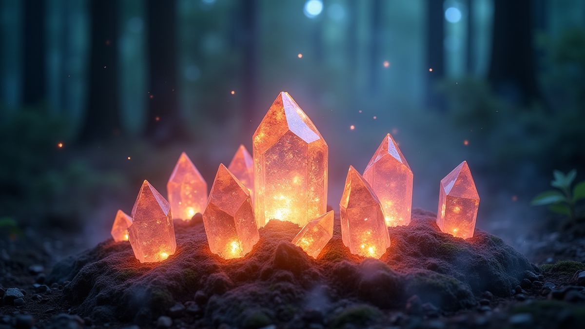 Cristales brillantes en un bosque místico