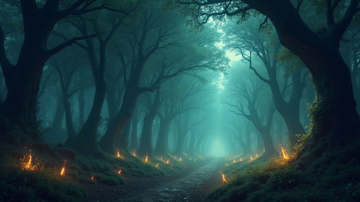 Bosque mágico con runas brillantes