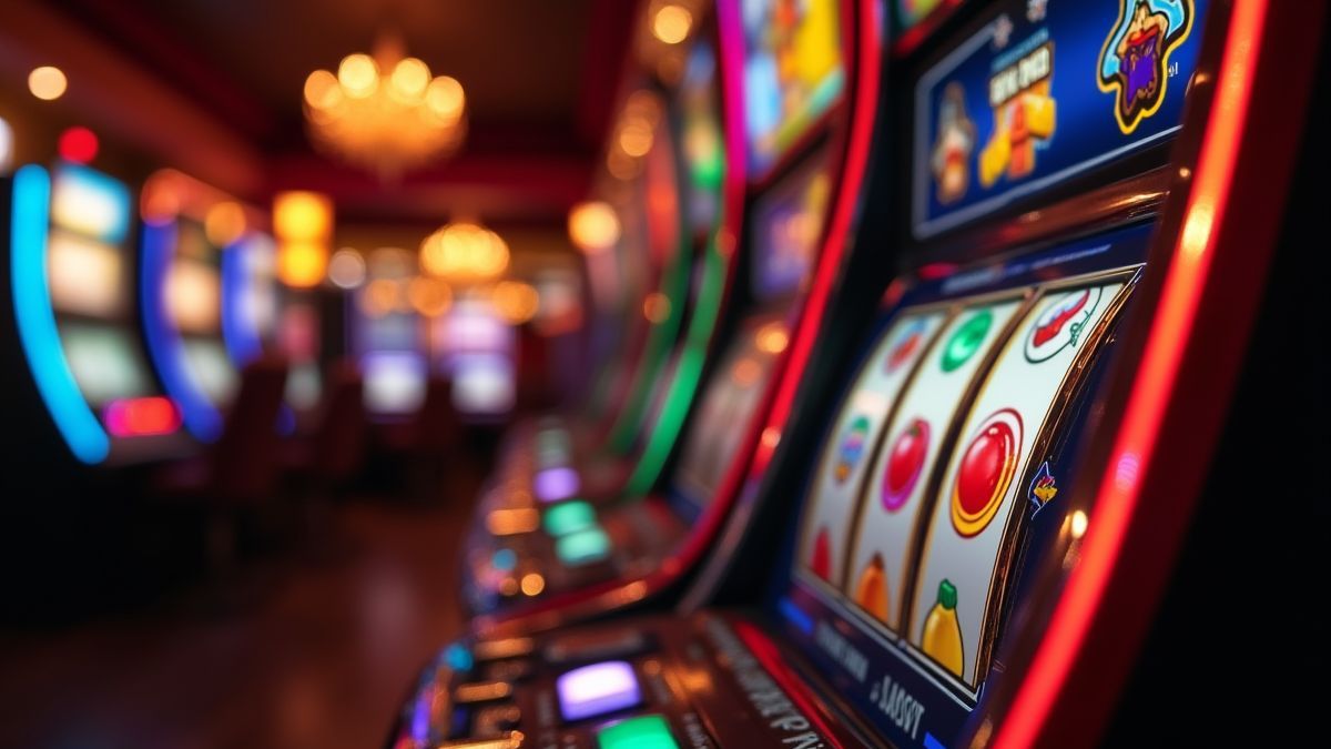 Interfaz de una tragamonedas decorada con elementos navideños.