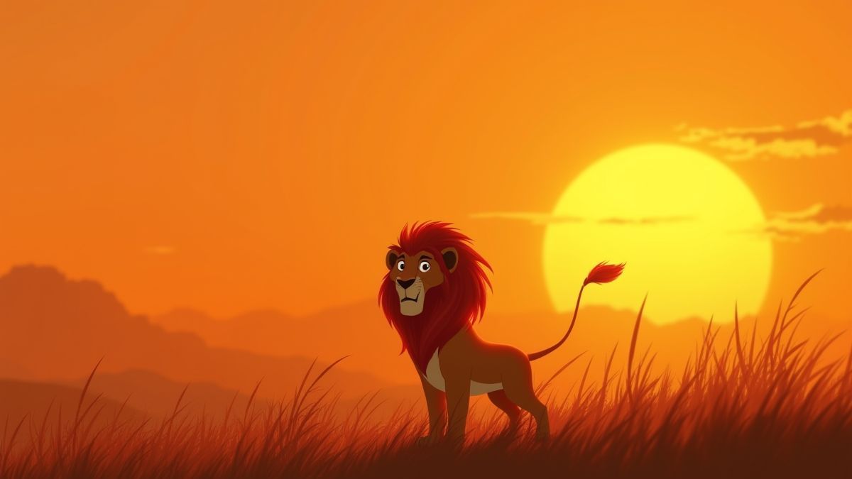 Un león en la sabana africana bajo un atardecer dorado.
