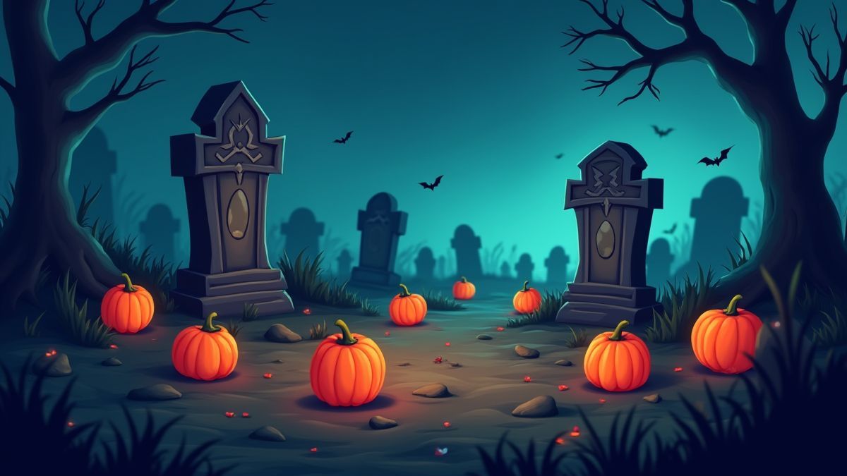 Un cimetière de dessins animés avec des fruits brillants.