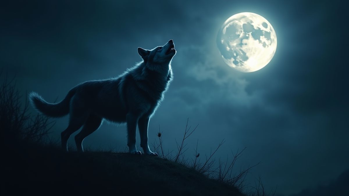 A werewolf howling under the full moon.