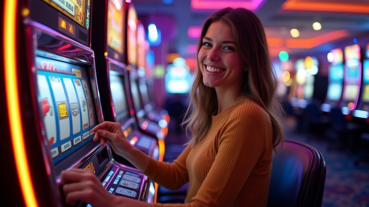 Un jugador disfrutando de una tragaperras en un casino.