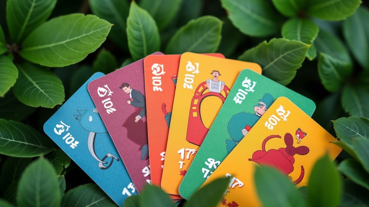 Tarjetas de rasca y gana bajo hojas verdes.