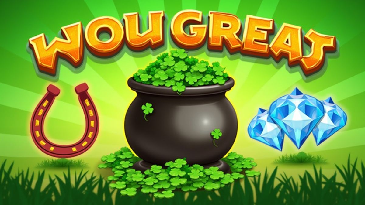 Symbole wie ein Goldtopf, ein Hufeisen und funkelnde Diamanten.