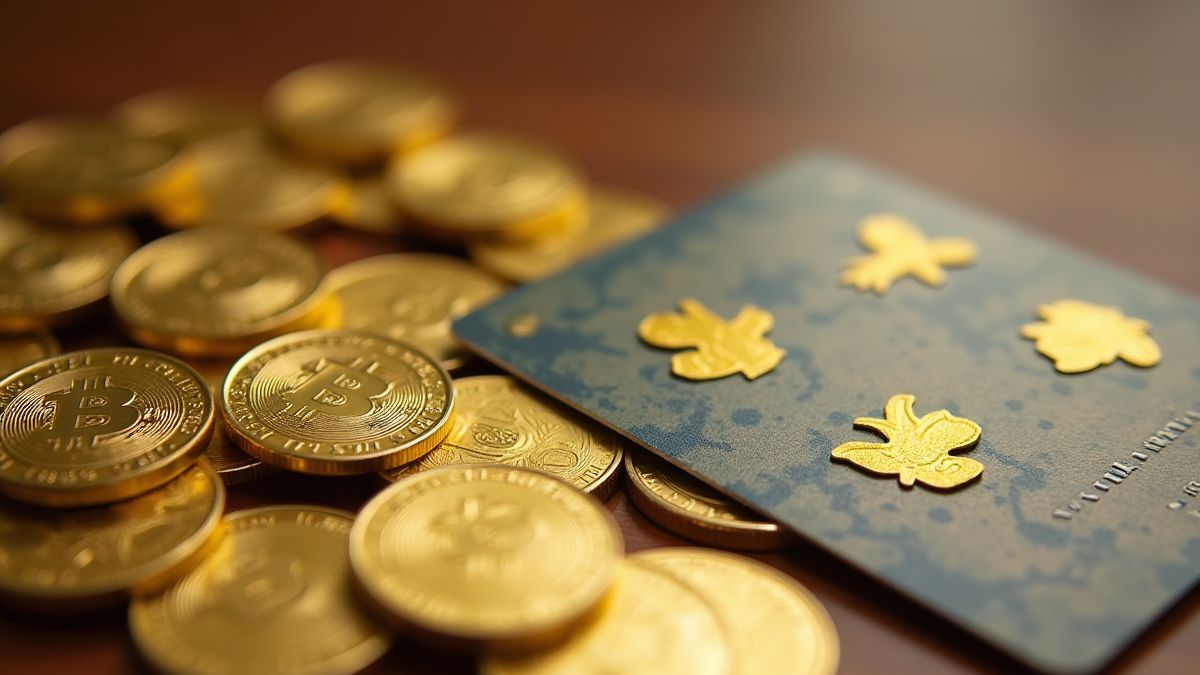 Ein Stapel goldener Münzen neben einem Rubbellos.