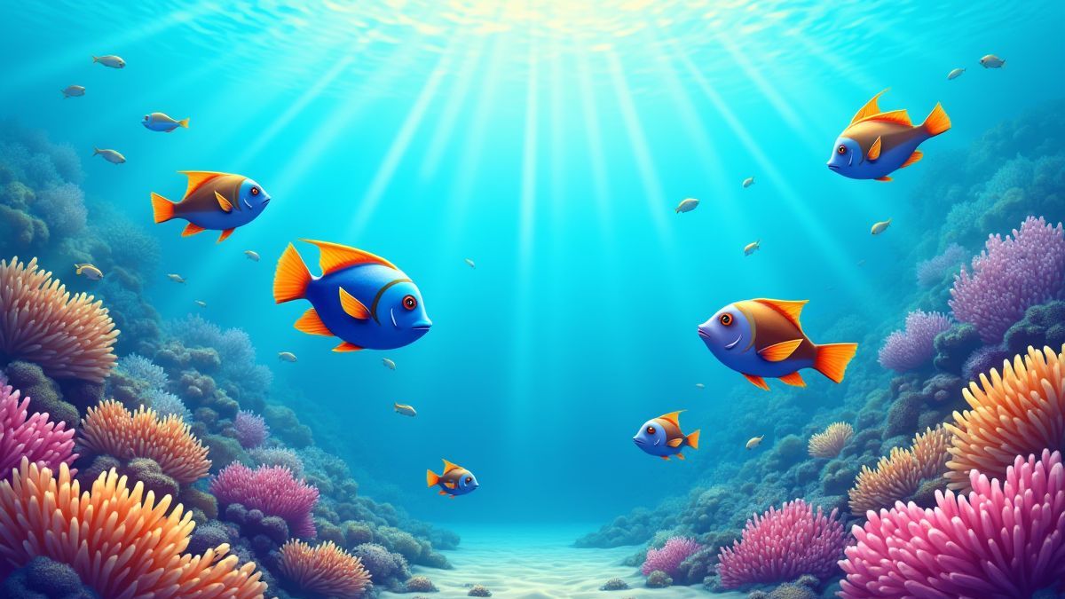 Peces tropicales rodeando arrecifes de coral em um entorno submarino.