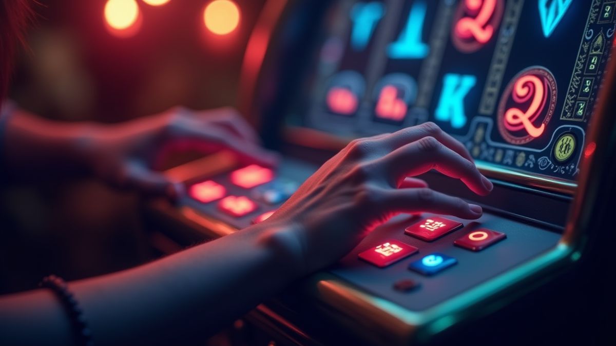 Hand adjusting a magical slot machine.