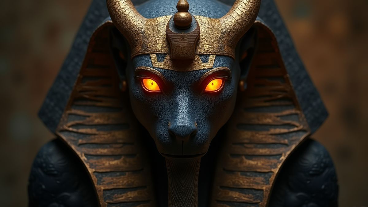 Representação mística de Horus com olhos brilhantes.