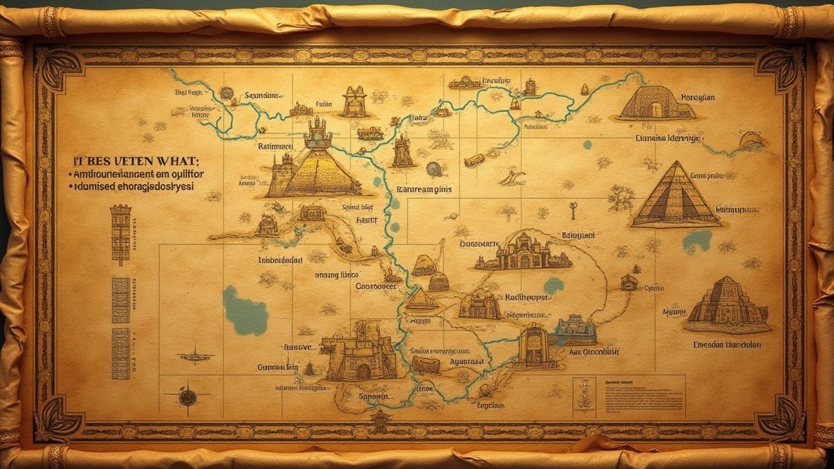 Mapa antiguo egipcio que muestra ubicaciones de tesoros escondidos.
