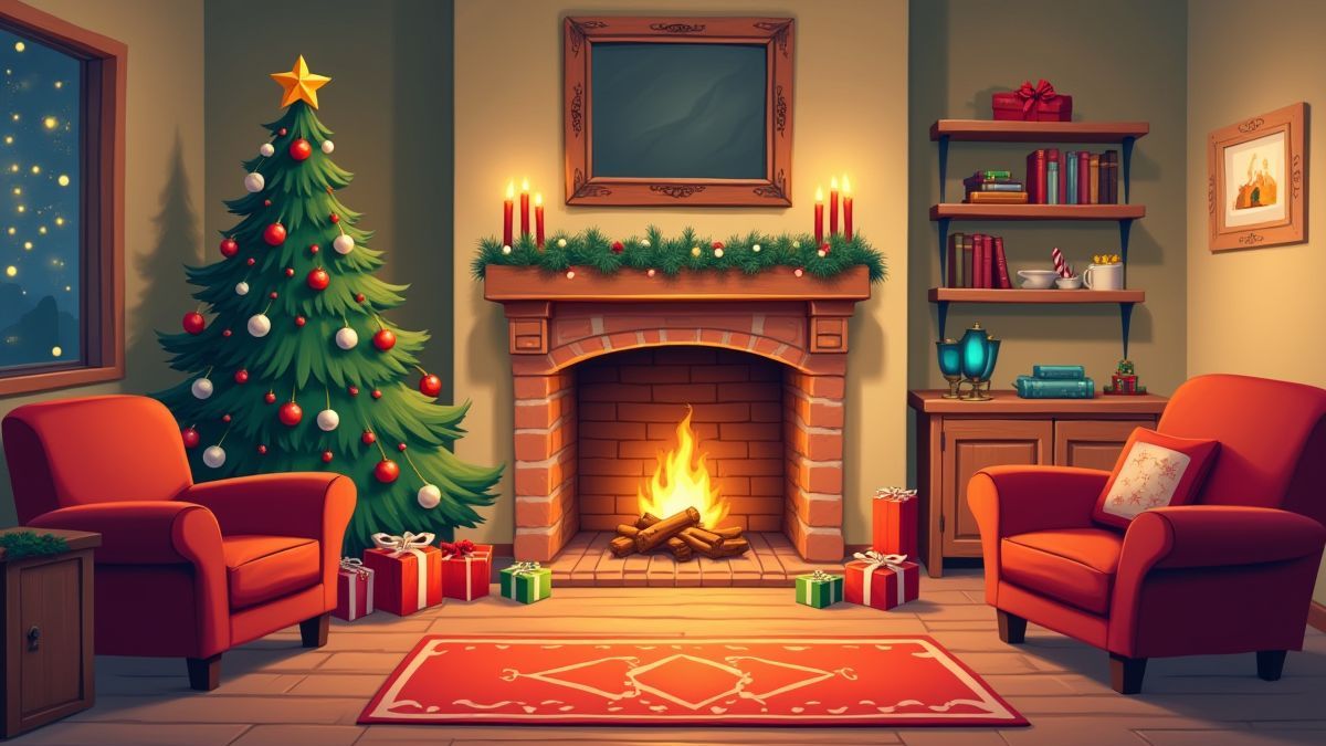 Sala de estar acolhedora decorada para o Natal