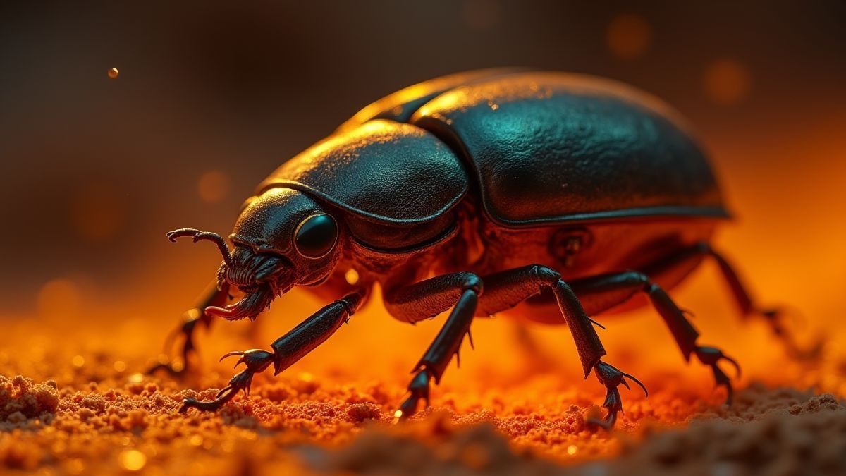 Escarabajo egipcio sobre arena dorada.