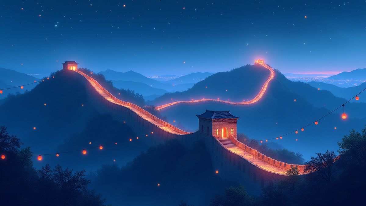 Grande Muraille de Chine sous un ciel étoilé