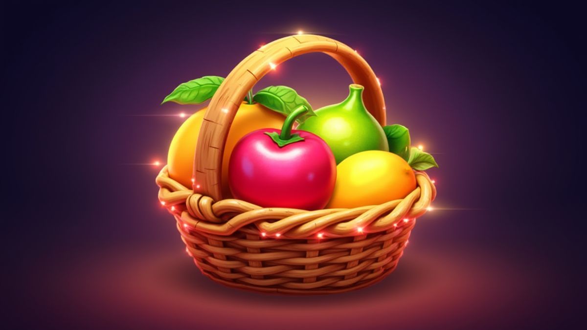 Een kleurrijke fruitmand met gloei-effecten.