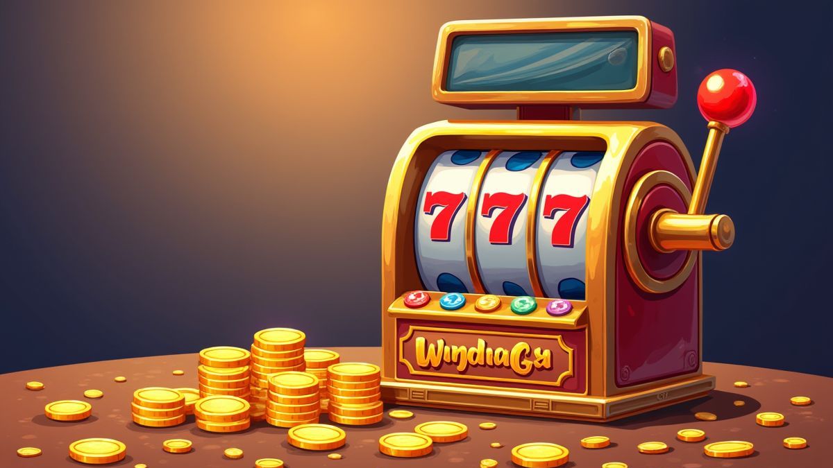 Ilustración de monedas y una palanca de máquina tragamonedas.