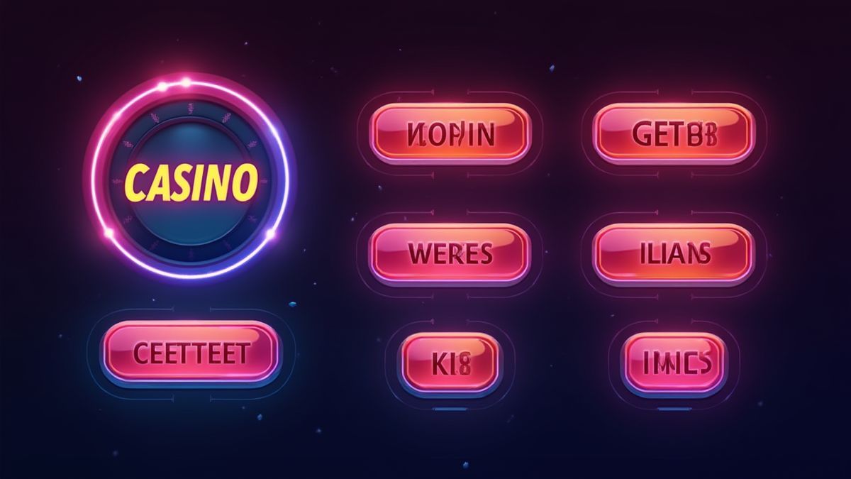 Una interfaz de casino con botones brillantes y luces de neón.