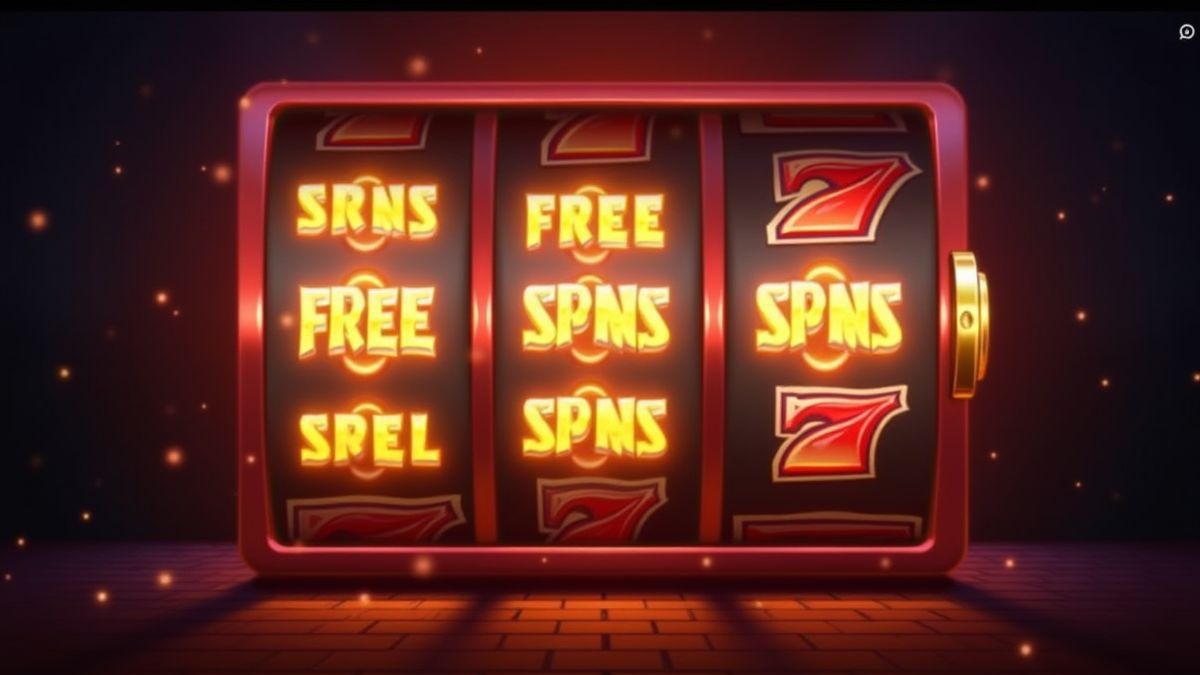 Carrete de slot giratorio con texto de giros gratis brillante.