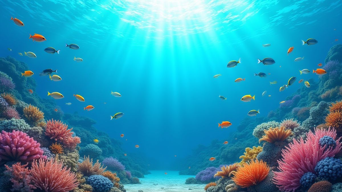 Un vibrante escenario submarino con peces coloridos y arrecifes de coral.