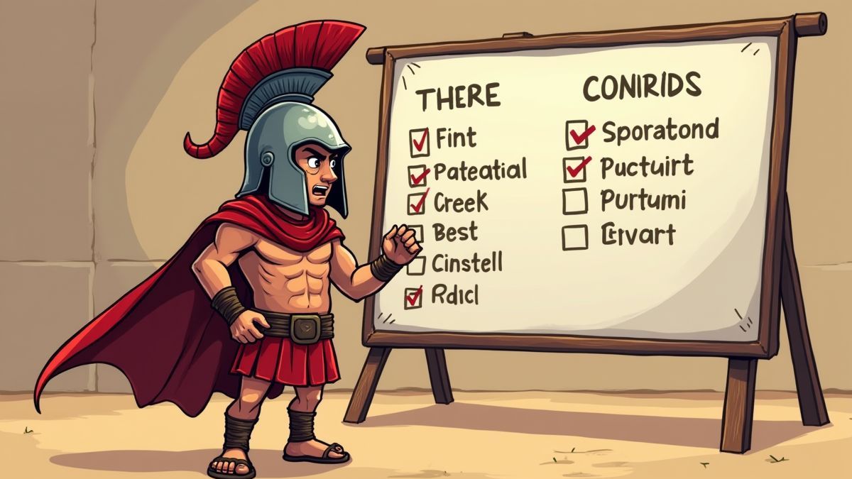 Freundlicher spartanischer Krieger, der Spielsteuerelemente erklärt.