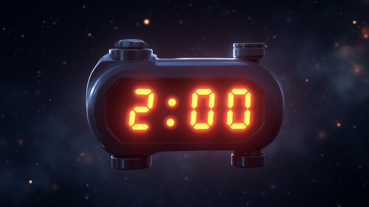 Leuchtender Countdown-Timer im Weltraum, der den Shockwave-Modus symbolisiert.