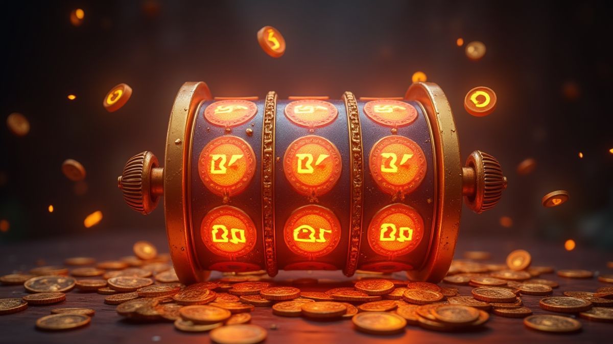 Leuchtende Walzen mit Scatter-Symbolen und herausspringenden Münzen
