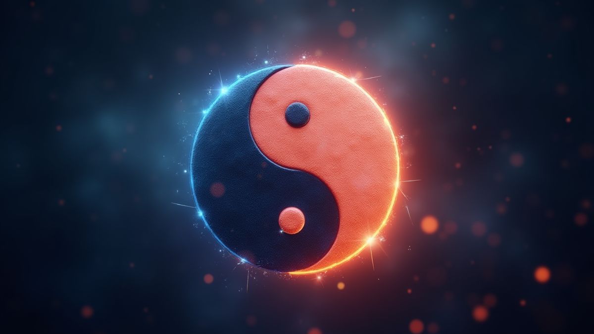 Symbole Yin-Yang sur un fond mystique.