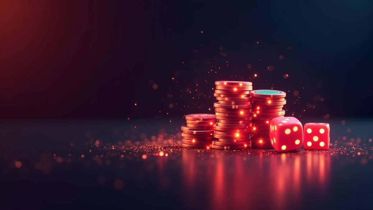 Fichas de casino y dados brillantes