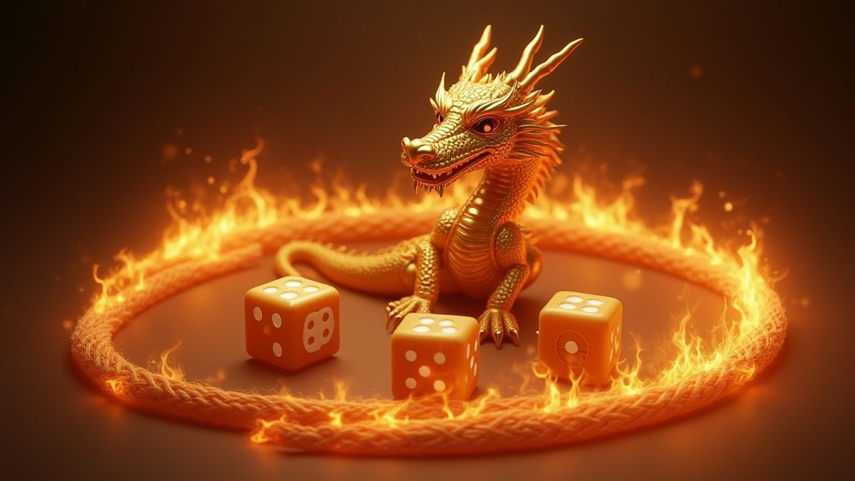 Dragón dorado con dados brillantes