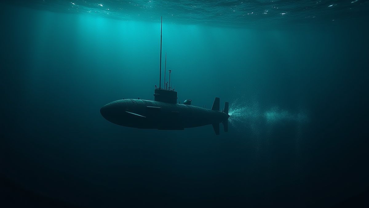 Sous-marin scannant l'océan profond avec des pulsations de sonar.