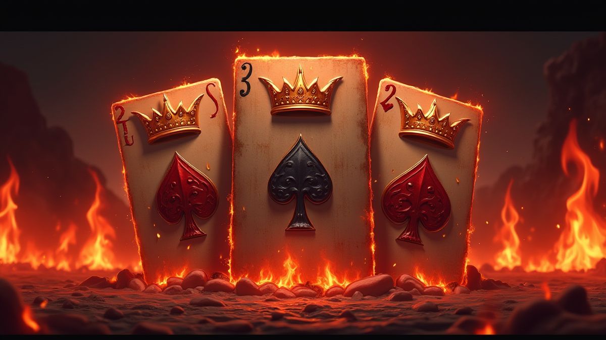 Symbols decorated with crowns and flames in the background.