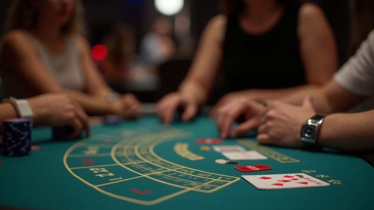 Jugadores en una mesa de blackjack disfrutando del juego.